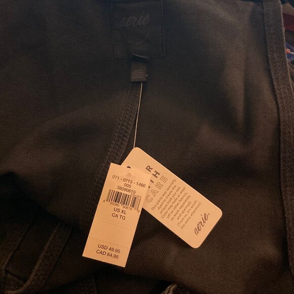 New with Tags! AE AERIE Women’s Double Strap Shortall BLACK Frayed Hem Size XL - Picture 3 of 3